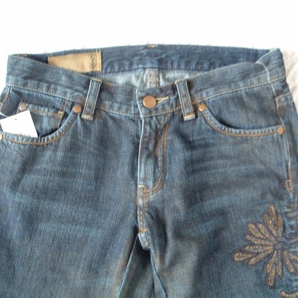 Ck39 Calvin Klein blue denim jeans  gold painted boho vintage 27 x 33 NWT - Picture 6 of 8